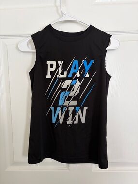 Boys Black Athletic Tank Top with Blue Graphic - Play 2 Win